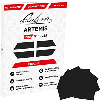 Quiver Time 200 Artemis Matte Black Card Sleeves, 66x91 mm | 200 matte standard sleeves (66 x 91 mm), for MTG and other TCG trading cards - color: Black Matte Card Sleeves, size: 66x91mm (Standard Size)