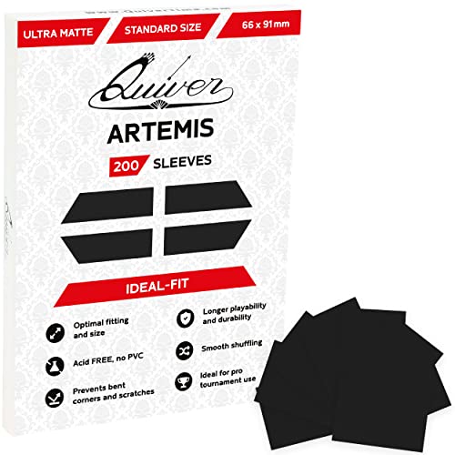 Quiver Time 200 Artemis Matte Black Card Sleeves, 66x91 mm | 200 matte standard sleeves (66 x 91 mm), for MTG and other TCG trading cards - color: Black Matte Card Sleeves, size: 66x91mm (Standard Size)