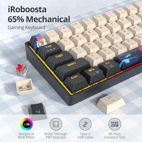 Orange Mechanical Gaming Keyboard 65 Percent, Red Switch RGB Keyboard 65%, 68 Keys Small Wired Key board, PBT Keycaps Anti-Ghosting Mini Keyboards for Business Trips, Game/Office (68 Carbon) - color: 68 Carbon/Red Switch