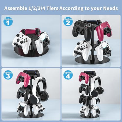 Controller Holder Stand 3 Tiers for Desk, Aluminum Alloy Rotatable Gaming Headset Stand for PS5/PS4/Xbox/Switch2/PS Controller/Headphone Holder for 9 Packs Controller - size: 3 Tiers