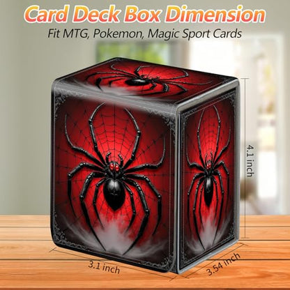Card Deck Box, Card Storage Box Fits 100+ Single Sleeved Cards, Large Capacity PU Leather Card Storage Box with Strong Magnet for Magic Commander TCG/CCG, Red Spider - color: Spider