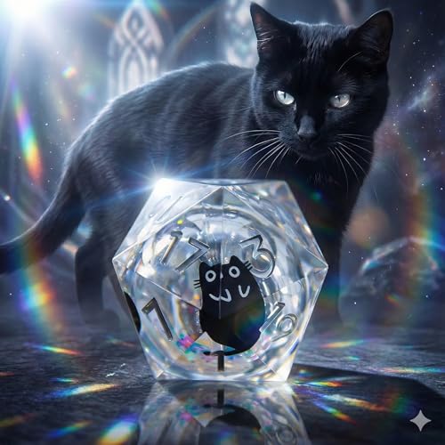 Liquid Core Dice,Cat DND Dice Set with Box,7Pcs Resin Dungeons Dragons D and D Dice, Sharp Edge Role Playing Game Dice D20 D12 D10 D8 D6 D4. (Rainbow White) - color: Rainbow White