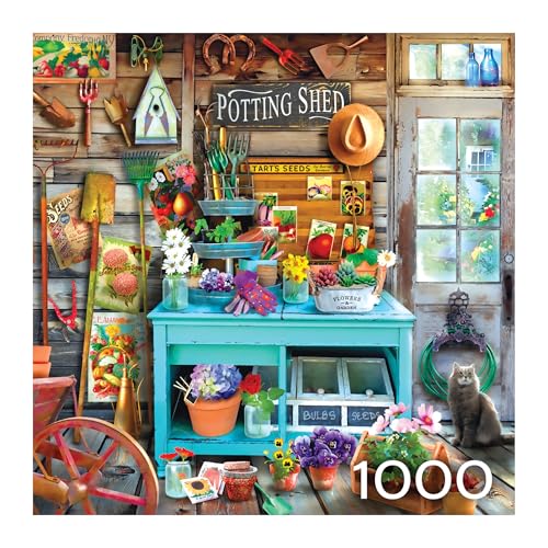 RoseArt Hobby Haven The Potting Shed 1000 Piece Jigsaw Puzzle | 19.25" x 26.625" Finished Size, Fully Interlocking Pieces, Bonus Poster Included, Made in USA - style: The Potting Shed