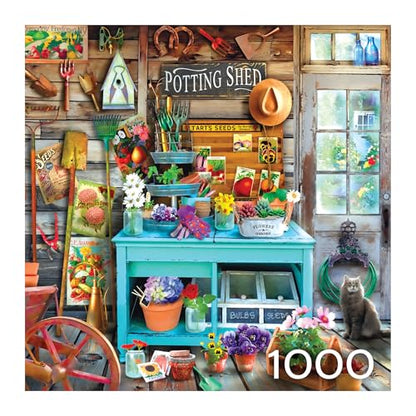 RoseArt Hobby Haven The Potting Shed 1000 Piece Jigsaw Puzzle | 19.25" x 26.625" Finished Size, Fully Interlocking Pieces, Bonus Poster Included, Made in USA - style: The Potting Shed