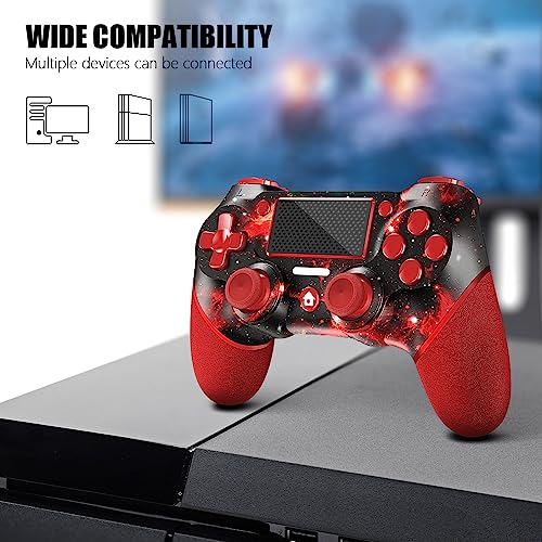 AceGamer Wireless Controller for PS4,Red Universe Design with Turbo/3.5mm Audio Jack/6-Axis Gyro Sensor/Double Vibration/Touchpanel,Compatible with PS4/Pro/Slim/PC (WIN 7/8/10) (Red) - color: Red
