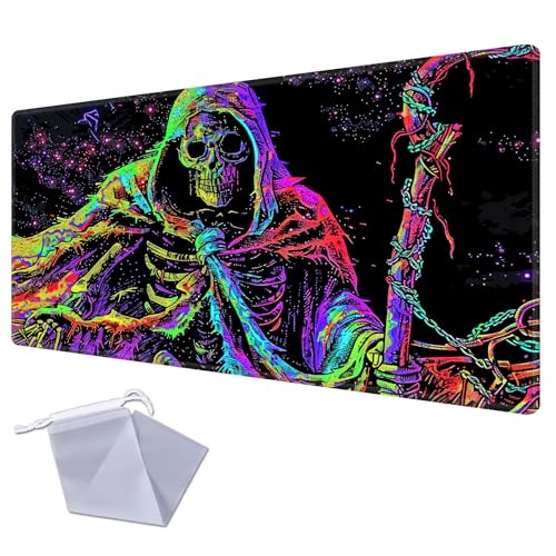 Large Gaming Playmat Compatible with MTG, Seamless Card Game Mat with Stitched Edges, 27.6 x 15.7 in Natural Rubber Desk Pad with Transparent Drawstring Bag, No Grid Layout, Red Rose Skull Love - color: Colorful Skeleton Art, size: 28"X16" Regular
