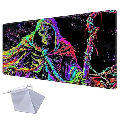 Large Gaming Playmat Compatible with MTG, Seamless Card Game Mat with Stitched Edges, 27.6 x 15.7 in Natural Rubber Desk Pad with Transparent Drawstring Bag, No Grid Layout, Red Rose Skull Love - color: Colorful Skeleton Art, size: 28"X16" Regular