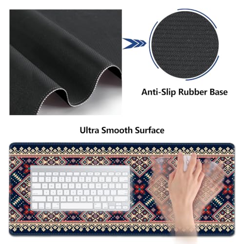 AIMSA Desk Mat Set Bohemian, Large Mouse Pad + Mouse Wrist Rest + Keyboard Wrist Support + Coaster, Navy Blue Gaming Mouse Pad Combo for Home Office - color: Bohemian Navy Blue
