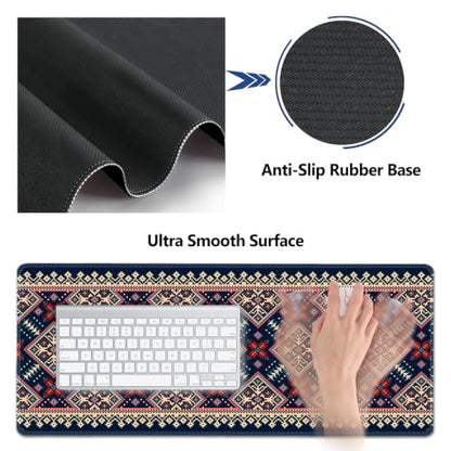 AIMSA Desk Mat Set Bohemian, Large Mouse Pad + Mouse Wrist Rest + Keyboard Wrist Support + Coaster, Navy Blue Gaming Mouse Pad Combo for Home Office - color: Bohemian Navy Blue