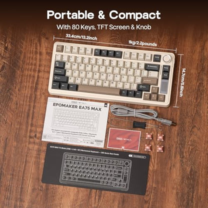 EPOMAKER X Aula EA75 MAX Wireless Gaming Keyboard with Screen & Knob | 5000mAh, Hot-Swap, Lubed Switches, RGB Backlit, Creamy Gasket, 75% Mechanical Keyboard (Retro White, Silent Cotton Candy) - color: Retro White, size: Silent Cotton Candy Switch