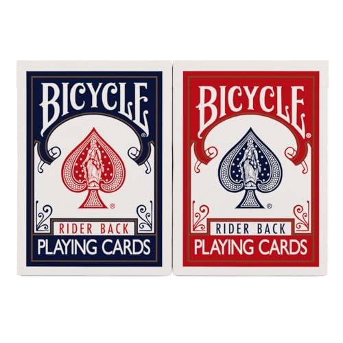 Bicycle Rider Back Playing Cards, Standard Poker Size Deck of Cards, Red & Blue (2 Pack), Classic Cards for Poker, Blackjack, Family Game Night & Card Games, Fun for All Ages | Air Cushion Finish, Over 140 years of trusted quality, Perfect for poker and b