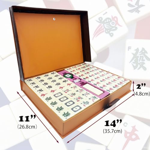 Mahjong Set,Chinese Mahjong Game Set with Carrying Travel Case, 1.5'' Large 146 Tiles with Arabic Numerals, 2 Dice and a Wind Indicator,Mah Jongg Set - color: Ivory
