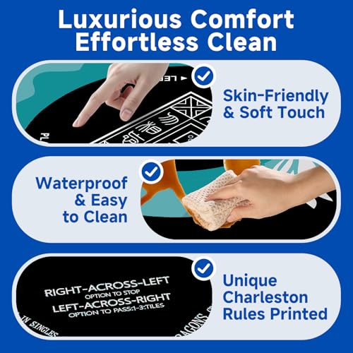 Mahjong Mat 2025 Upgraded No-Crease & No Odor Design, 32.3 Inch with Waterproof Velvet, Non-Slip PU Silicone, Lightweight for Noise Reduction, Includes Printed Rules for Tiles and Cards (Black) - color: Black