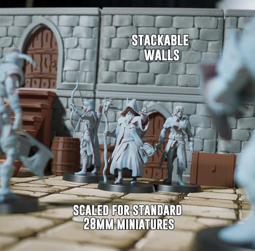 Dungeon Walls Modular DND Terrain Set - 48 Piece Tabletop Role-Playing Scenery - 28mm Scale, Includes Walls & Accessories - Perfect for Dungeons & Dragons, Pathfinder, & RPG Tabletop Games