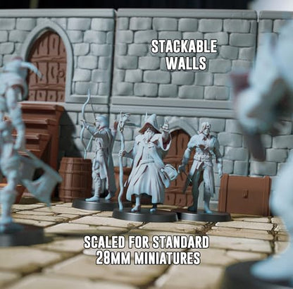 Dungeon Walls Modular DND Terrain Set - 48 Piece Tabletop Role-Playing Scenery - 28mm Scale, Includes Walls & Accessories - Perfect for Dungeons & Dragons, Pathfinder, & RPG Tabletop Games
