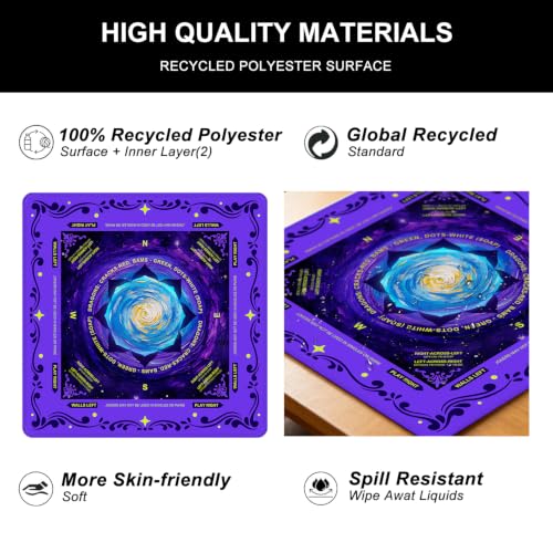 Mahjong Mat for Table with Rules, 31.5" x 31.5" Noise Reduction Non Slip Waterproof Mah Jong Table Mat with Carrying Bag, Suitable for Mahjong, Poker, Board Games, Dominoes, and Card Games - color: Blue Flowers