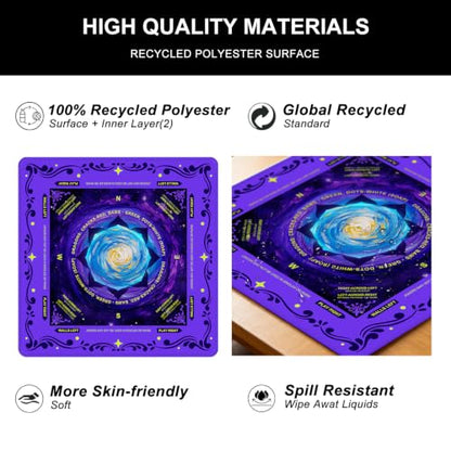 Mahjong Mat for Table with Rules, 31.5" x 31.5" Noise Reduction Non Slip Waterproof Mah Jong Table Mat with Carrying Bag, Suitable for Mahjong, Poker, Board Games, Dominoes, and Card Games - color: Blue Flowers