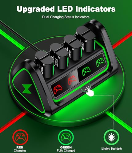 Upgraded Fast Charging Rechargeable Battery Packs with Light Control,4 x 5520mWh Replacement Batteries with Charger Dock for Xbox Series X|S, One S/X/Elite Controllers, Cases and Storage Sets,L - size: L-Ultimate (5520mWh)