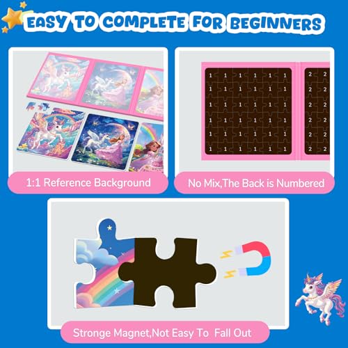 Magnetic Jigsaw Puzzles for Toddlers Kids 3-8 Girls,(3 36-Pieces) Travel Puzzles Toys for Kids Ages 4-6,Take-Along Car Airplane Road Trip Activities Game for 3 4 5 6 7 8 Year Old Birthday Gift - style: Unicorn Princess