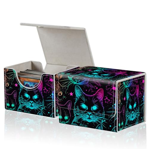 for MTG Commander Deck Box,Card Deck Box for Trading Yugioh MTG,Fits 100 Double Sleeved Cards,PU Leather Strong Magnet Case for Magic Commander TCG CCG,Glitter Black Cat - color: Glitter Black Cat