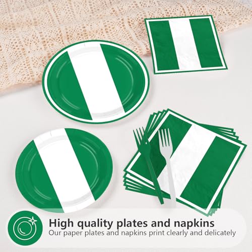 96 Pcs Nigeria Flag Themed Party Decorations, Serves 24 | Green White Plates and Napkins Nigerian Independence Day Tableware for African Cultural National Day Soccer Party Supplies - style: Nigeria Themed Plates m