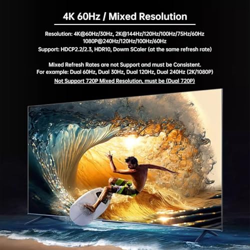 4K HDMI Splitter 1 in 4 Out 60Hz, 1x4 HDMI 2.0 Splitter Supports 4K@60Hz 4:4:4, 2K@144Hz/120Hz, HDCP 2.3, EDID, for PS5/PS4, Xbox, Apple TV, Fire Stick, Blu-ray Player