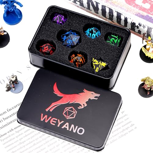 D&D Metal Dice Dungeons and Dragons Metal Dice Set with Cracks, Polyhedral Dice Set for RPG TTRPG D&D Die with Gift Case - color: Black and Coloured Cracks