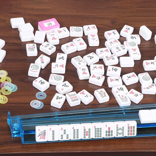 Nova Microdermabrasion American Mahjong Mah Jongg Set 166 Tiles 4 All-in-One Color Rack/Pushers Soft Bag Full Size Complete Mahjongg Ma Jong Set (Blue) - color: Blue