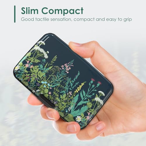 Credit Card Holder RFID Blocking, Mini Aluminum Hard Case, Plant Flowers Small Business Metal Wallet for Women Men - color: Plant Flowers