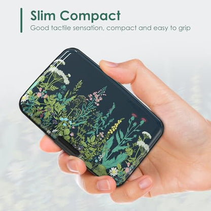 Credit Card Holder RFID Blocking, Mini Aluminum Hard Case, Plant Flowers Small Business Metal Wallet for Women Men - color: Plant Flowers