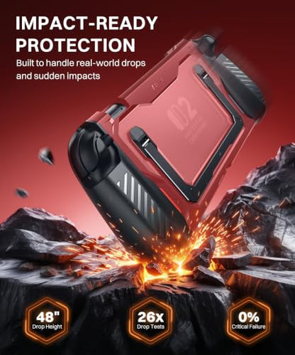 GolbinBox Hard Shell Case for Nintendo Switch 2 with Kickstand, Red | Magnetic split design, aluminum stand, military grade protection, detachable Joy-Con covers, for travel and commuting - color: Red