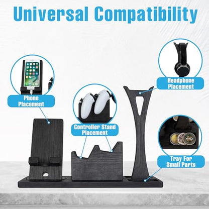 Unique Gift for Gamers, Game Room Decor. Unique Gaming Organizer with Headset Holder, Rotatable Phone Stand & Controller Stand. Wooden Gaming Gadget for Gaming Desktop, Streamer, Teenage Boy - size: Classic