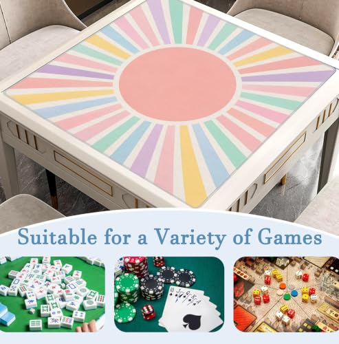 Boho Pink Pastel Rainbow Sunshine Mahjong Mat 31.5x31.5 Inch | Preppy Pastel Rainbow Sunshine Non-Slip Noise Reduction Mah Jong Table Mat Cover Gifts for Mahjong Lovers Dominoes - color: Boho Sunshine