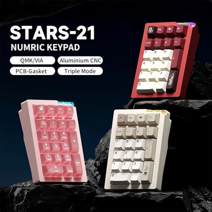 STARS21 Mechanical Number Pad,Aluminum CNC VIA/QMK Programmable Macro Numpad Gasket Hot Swappable Wireless Numeric Keypad BT5.0/2.4Ghz/USB-C RGB Gaming Keypad for Laptop/PC/Office (Pink2) - color: Pink2