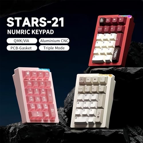 STARS21 Mechanical Number Pad,Aluminum CNC VIA/QMK Programmable Macro Numpad Gasket Hot Swappable Wireless Numeric Keypad BT5.0/2.4Ghz/USB-C RGB Gaming Keypad for Laptop/PC/Office (White) - color: White