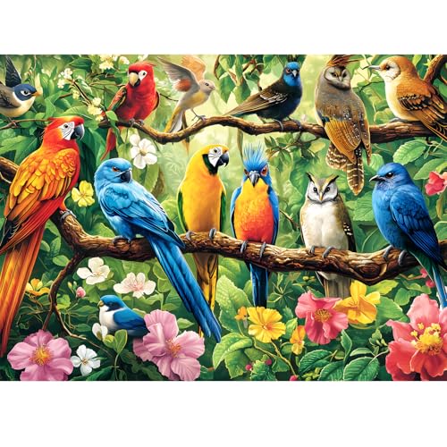 300 Piece Puzzle for Adults,Jungle Parrots Jigsaw Puzzles Adults Kids Seniors,Large Piece Animal Puzzle for Kids Ages 8-10 10-12,Bird Flower Puzzles Letters on Back,Unique Puzzles Great Gift,20.5*15in - style: Flower Birds