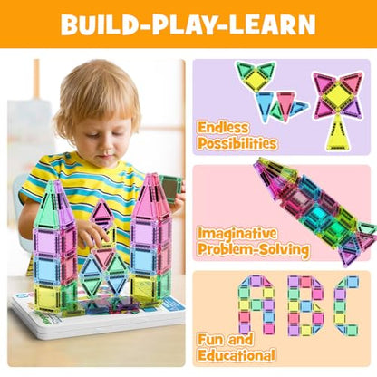 42PCS Mini Magnetic Tiles Travel Set with Iron Storage Box - Portable STEM Building Blocks for Kids 3-8, Montessori Educational Magnet Toys for Airplane, Car Rides & On-The-Go Play | Portable Montessori educational magnetic building tiles for airplane, ca