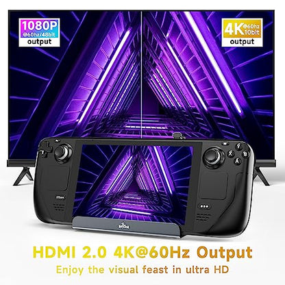 Docking Station for Steam Deck ROG Ally, MAYFLASH 6-in-1 Steam Deck Dock with HDMI 2.0 4K@60Hz+Gigabit Ethernet 1000Mbps+3 USB-A 3.0+ USB C PD Charging Port Compatible with Valve Stream Deck