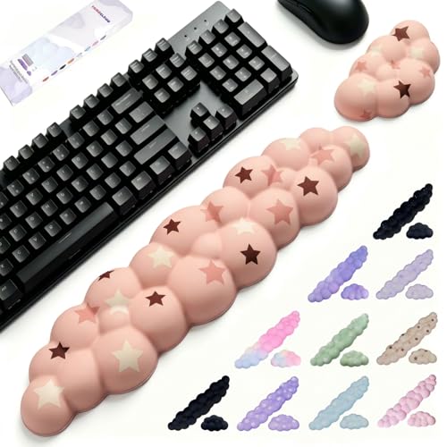 Cloud Wrist Rest Set for Keyboard & Mouse, Milk Tea Colorful Star | Memory Foam Arm Rest with Ergonomic Support Fits Full Keyboards and Reduces Typing Fatigue for Office, Gaming and Home Use - color: Milk Tea Colorful Star Set