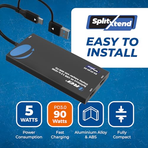 OREI SplitExtend 4K HDMI Splitter Extended Display for Dual Monitor - Multi-Monitor Display 3 Separate Screens - USB A & USB-C Adapter to HDMI 2.0, 4K@60hz, 90W PD Charger, DisplayLink MacOS, Windows | OREI SplitExtend 4K HDMI Splitter Extended Display fo