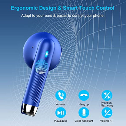 Wireless Earbuds, Bluetooth 5.4 Earbuds Stereo Bass, Bluetooth Headphones in Ear Noise Cancelling Mic, Earphones IP7 Waterproof Sports, 32H Playtime USB C Charging Case Blue Ear Buds for Android iOS - color: Glossy Blue