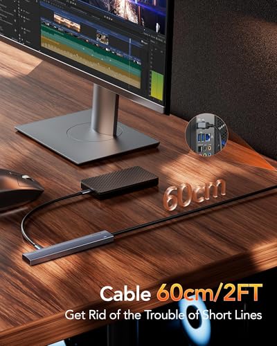 Aceele USB C Hub 10Gbps, 4 Port USB 3.2 Gen 2 Hub, USBC to USB-C Hub with 60cm/2ft Long Extension Cable, USBC Adapter Data Hub for MacBook Pro, MacBook, Samsung Chromebook and More - style: 60cm (4C)