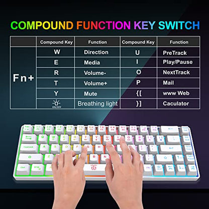 Snpurdiri 60% Wireless Gaming Keyboard and Mouse Combo,LED Backlit Rechargeable 2000mAh Battery,Mini Mechanical Feel Anti-ghosting Keyboard +Popular RGB Gaming Mice for PC Gamer (White) - color: White Combo
