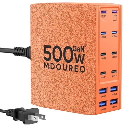 500W USB C Charger Block, 12-Port USB C Charging Station for Multiple Devices, Leather Texture Dual PD 65W Laptop Fast Charger Compatible with MacBook Pro/Air, iPad, iPhone,Galaxy and More,Orange - color: Orange
