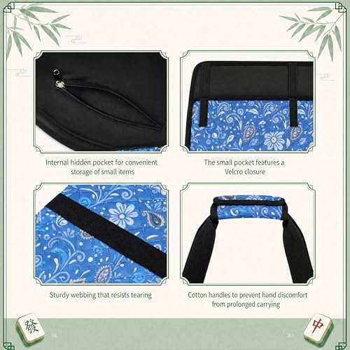 PiPiCat 2026 Complete American Mahjong Set, 166 Tiles (30mm) with 31.5x31.5in Mat One-Click Flip Reinforced 18-Inch Rack/Pushers Shockproof Bag & 6 Spare (Ethnic Style Blue) - color: Ethnic Style Blue