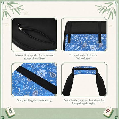 PiPiCat 2026 Complete American Mahjong Set, 166 Tiles (30mm) with 31.5x31.5in Mat One-Click Flip Reinforced 18-Inch Rack/Pushers Shockproof Bag & 6 Spare (Ethnic Style Blue) - color: Ethnic Style Blue