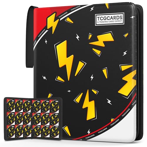Trading Card Binder 9 Pocket,Card Binder 900 Pockets,Card Book Holder Cards with 50 Removable Sleeves,3-Ring Zip Design MTG/TCG/Sport Collectible Trading Card Albums Gifts for Boys and Girls (Black) - color: Black, size: Large