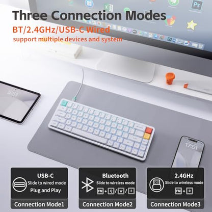 nuphy Air65 V3 Hot Swappable Wireless Mechanical Keyboard, 68 Keys 65% Layout Custom Low Profile Keyboard with Multifunctional knob,Gasket Mounted,RGB Backlit,Support Bluetooth/2.4GHz/USB-C - color: White, size: Red nano Switch