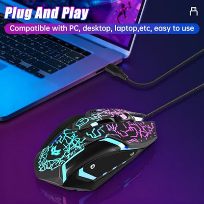 Wired Gaming Mouse,Ergonomic Optical Gaming Mice with 7 Color LED Backlight, 4 DPI Settings Up to 3600 DPI Computer Wired USB Mouse for Laptop/mac, 6 Buttons, Black - color: Wired Black