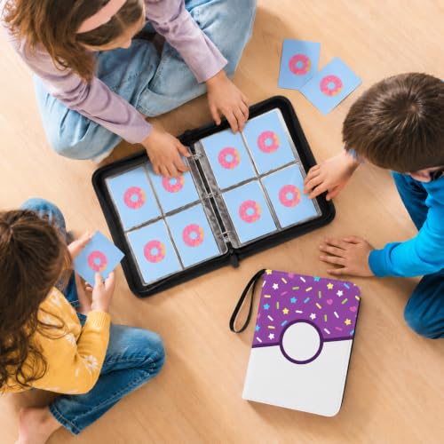 4 Pocket Card Binder 400 Card Holder Album, Purple Donut Trading Cards Holder Zipper Binder for Girl Teen Collection (Purple Donut, 400 Pocket) - color: Purple Donut, size: 400 Pocket